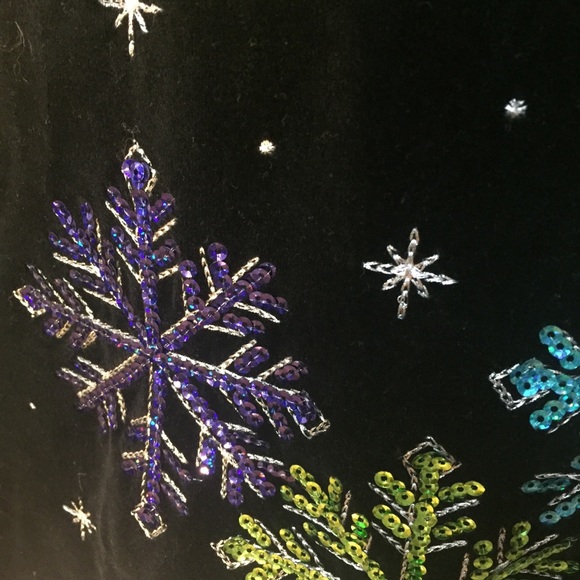 Quaker Factory black velour snowflake top tunic sequined Winter Wonderland XL - Picture 2 of 10